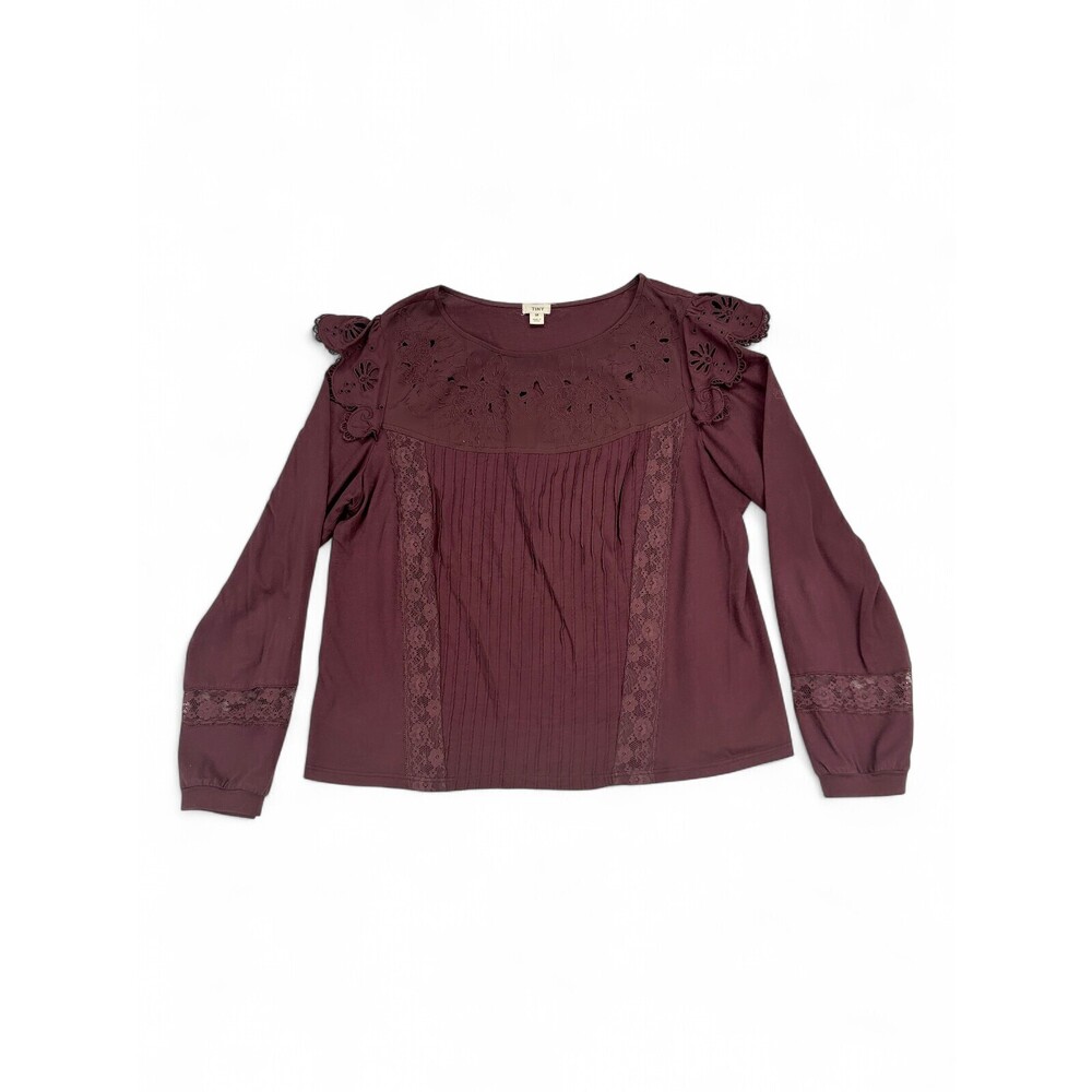 Tiny Wine Lace Pintuck Long Sleeve Top‎ - Size M